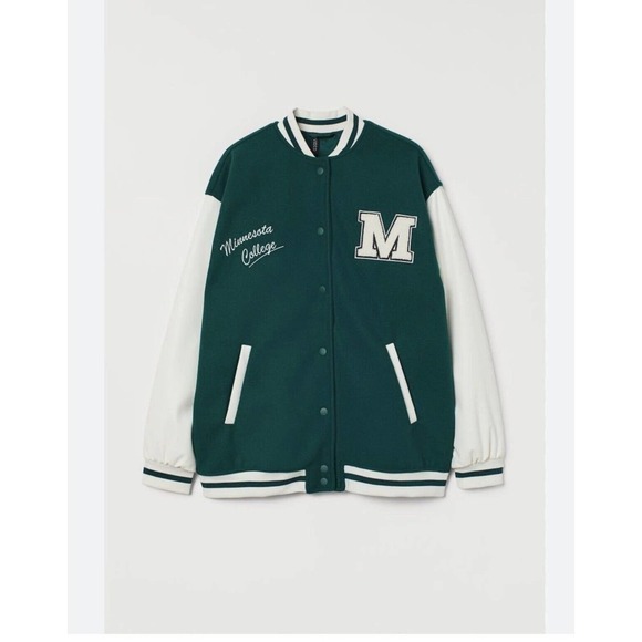 Divided H+M Minnesota College Womens size small Varsity Jacket Green Whi… - Picture 8 of 8